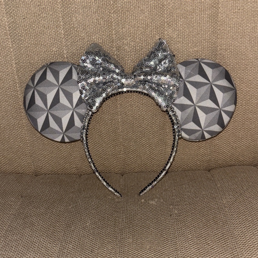 Disney Silver Sequin Minnie Ear Headband with Geometric Ears